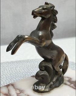 Serre livres vintage Art Déco chevaux bronze et marbre signé TEDD
