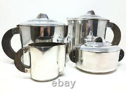 Service Art déco Métal Argenté Signé Ercui Thé Café Lait Sucre Silver Plated chr