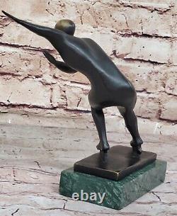 Signée Glace Patineuse Art Déco Bronze Statue Figurine Sculpture Solde