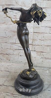 Signée H. Frishmuth Bronze Sculpture Art Déco Fille Bronze Statue The Vigne