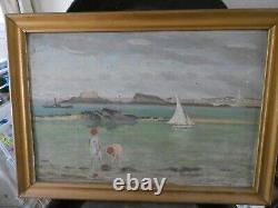 St Malo en 1919 huile sur panneau signé J. Python art déco