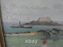 St Malo en 1919 huile sur panneau signé J. Python art déco