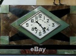 Superbe pendule garniture cheminée bronze signé DANVIN 3 pièces clock art deco