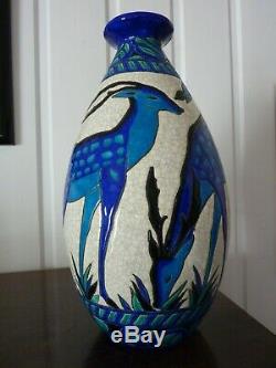 Superbe vase art déco, céramique craquelée KERAMIS signé Charles CATTEAU 1925