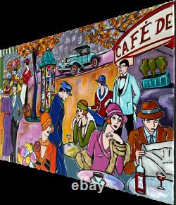 Tableau Art Deco Kris Milvy A la Terrasse du Café Parisien PARIS 60x40 DROUOT