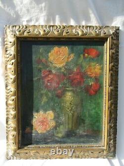 Tableau Huile Sur Toile Georges Eugene Lorgeoux 1871-1953 Bouquet Roses Fleurs