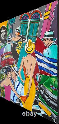 Tableau Kris Milvy Art Déco Cuba Caraïbes Danse 54 x 65 cm ARTISTE COTE DROUOT