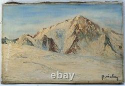 Tableau, Peinture Ancienne Huile sur Toile XIXème signé, Paysage, Montagne, Hiver