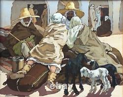 Tableau Peinture Huile Algérie Orientaliste Marché Ghardaïa Yvonne Kleiss Herzig