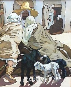Tableau Peinture Huile Algérie Orientaliste Marché Ghardaïa Yvonne Kleiss Herzig
