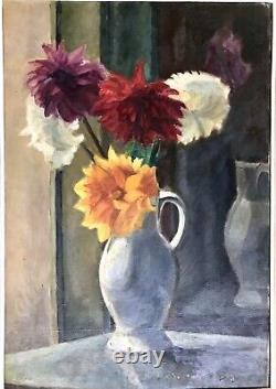 Tableau Vintage Fleurs Dans Un Vase Vers 1950