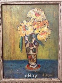 Tableau ancien Georgette DUPOUY (1901-1992) Musée de DAX Bouquet Fleurs Huile