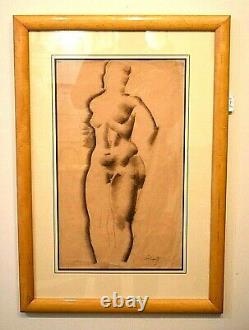 Tableau ancien Nu dessin à la sanguine signé Georges Artemoff 1892-1965 Art Déco