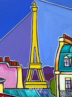 Tableau peinture Kris Milvy Art Déco Balcon à Paris Tour Eiffel 54 x 73 cm