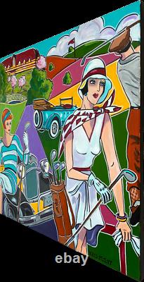 Tableau peinture Kris Milvy Art Déco Golf en Normandie Deauville 60 x 60 cm
