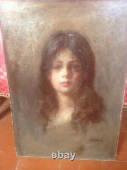 Tableau peinture portrait jeune fille impressionniste porte signature russe