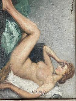Tableau signé Paul Audfray nu Art Déco huile sur toile 1940 curiosa nu féminin