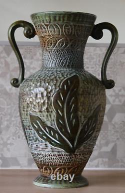 Vase A Anses H. Bequet Style Art Deco Circa 1960 Signe Au Feutre Par H Bequet