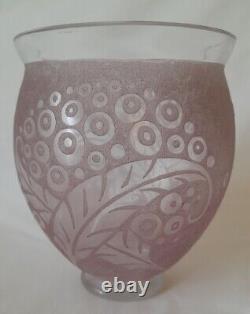 Vase Art Déco En Verre Dégagé A L'acide Signe Lorrain France