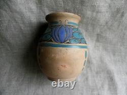 Vase Époque Art Déco Signé Jean Leclerc Vallauris Terre Cuite Décor Émaillé