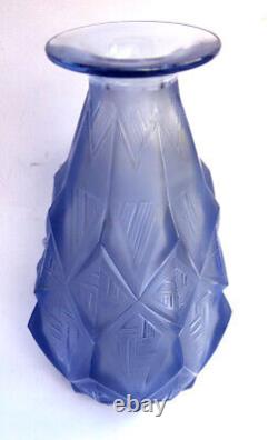 Vase Losange Sabino Art Deco Signé Bleu Opalescent