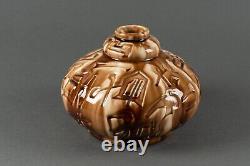 Vase en faïence signé Elgé Vierzon Art Déco 1930 forme boule géométrique H5488