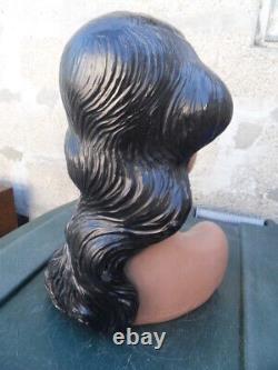 Vintage tahitian woman bust Statue buste femme tahitienne Art deco signé Merlini