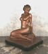 Xxe 1920 Statue Femme Nue Assise Art Déco Signée Maf Plâtre à Patine Bronze Art